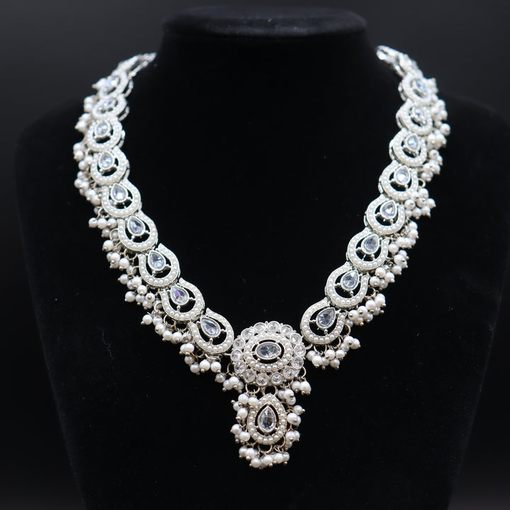 Silver White Premium Pakistani Work Choker Set [SKU: N011961]