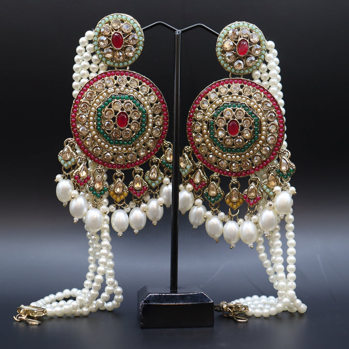 Terra Cotta Premium Quality Reverse AD Stone Worked Pakistani Choker Set [SKU: N011181]