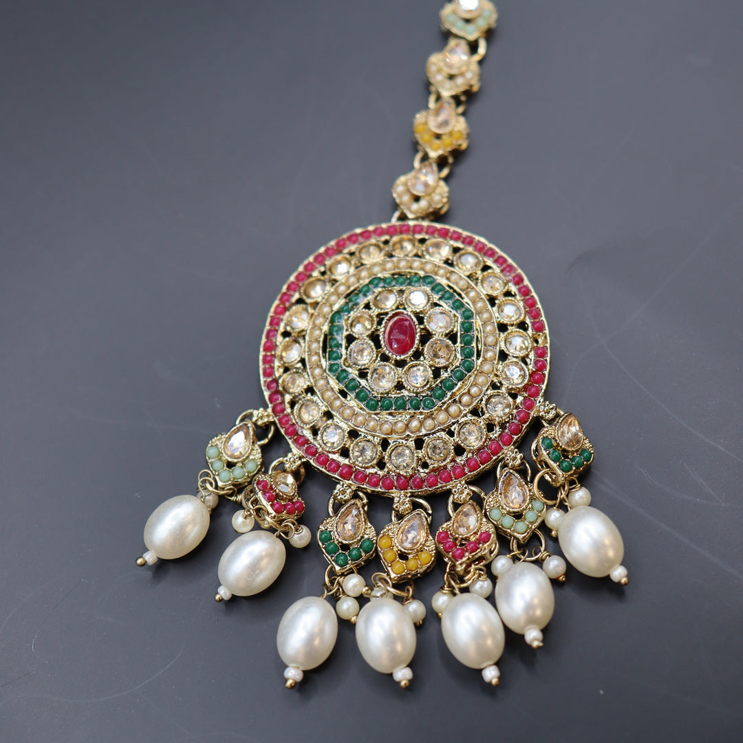 Terra Cotta Premium Quality Reverse AD Stone Worked Pakistani Choker Set [SKU: N011181]