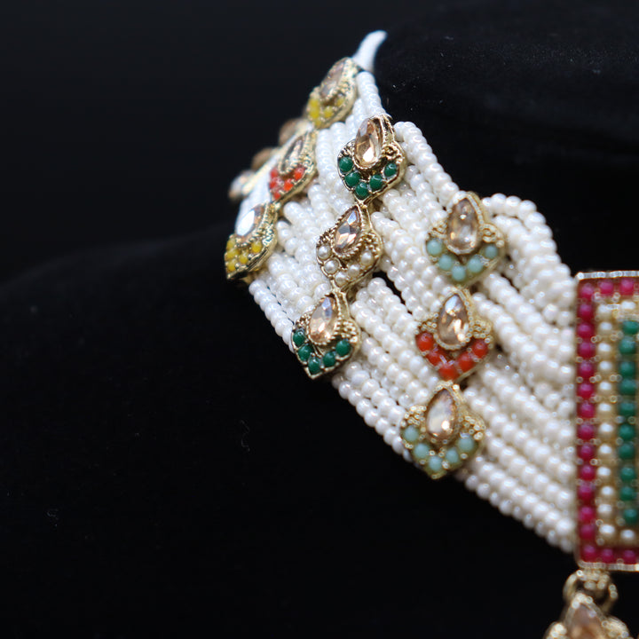 Terra Cotta Premium Quality Reverse AD Stone Worked Pakistani Choker Set [SKU: N011181]