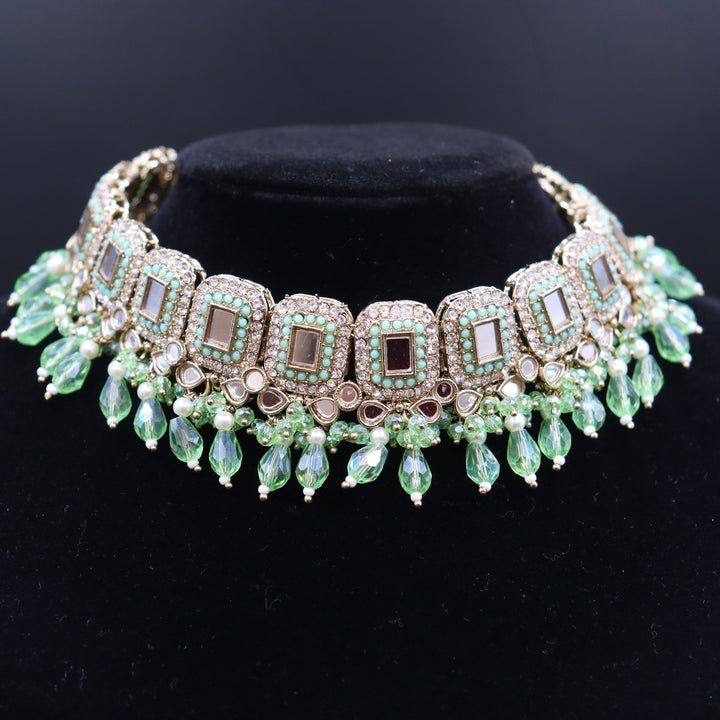 Fern Green Premium Quality Mirror Work Choker Set [SKU: N010191]