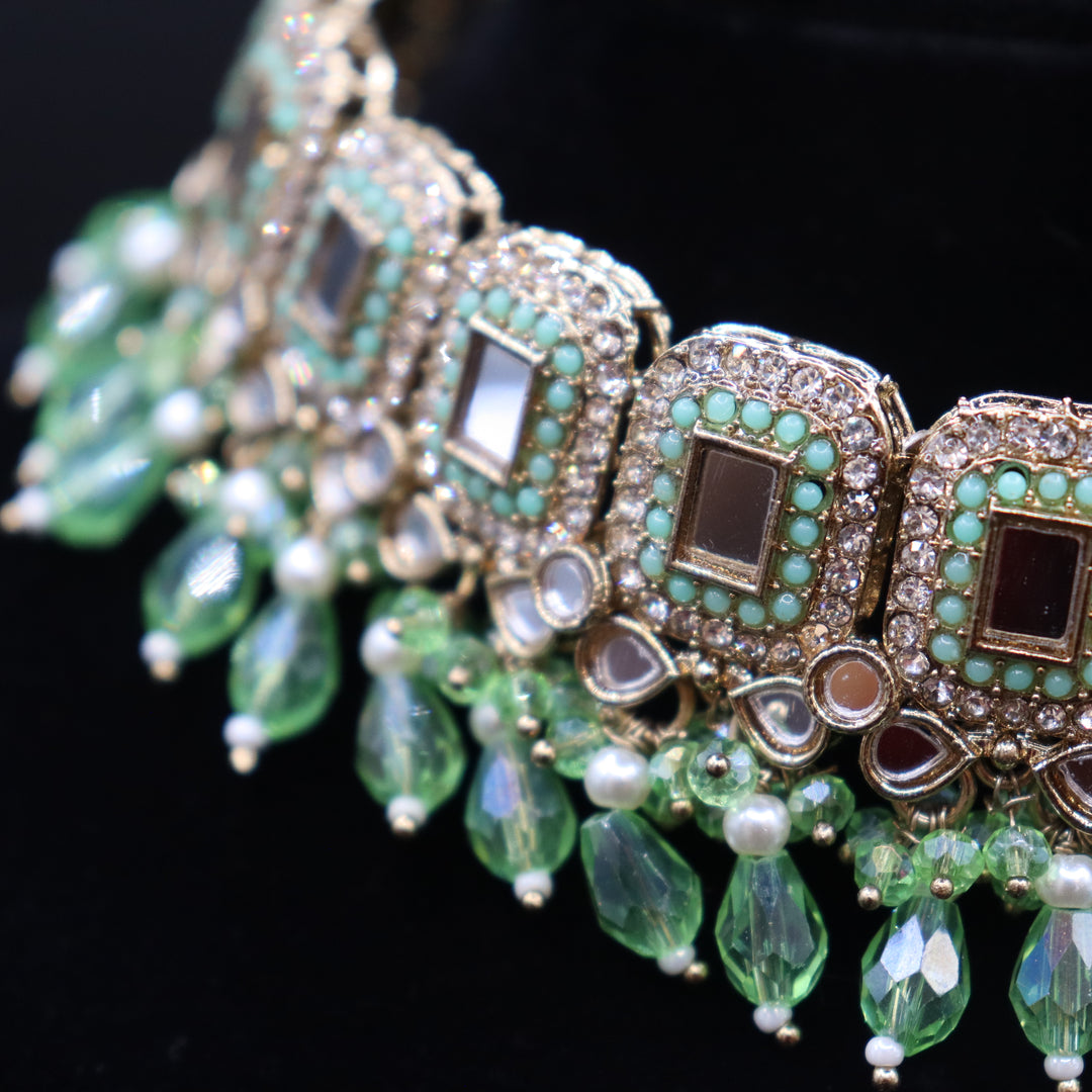 Fern Green Premium Quality Mirror Work Choker Set [SKU: N010191]