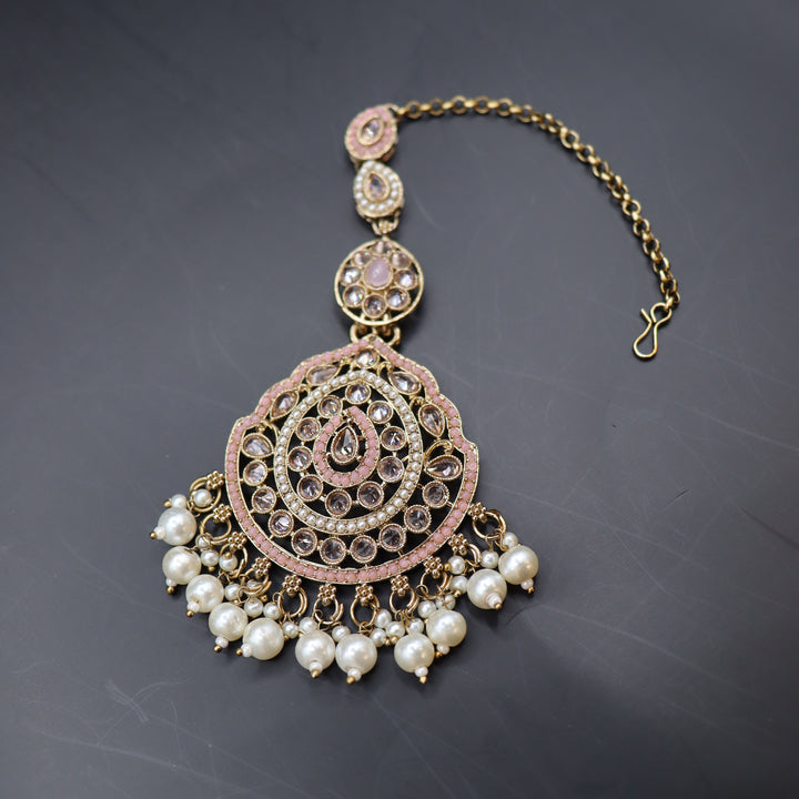 Rose Gold Premium Quality  Reverse AD Stone Worked Necklace Set [SKU: N010371]