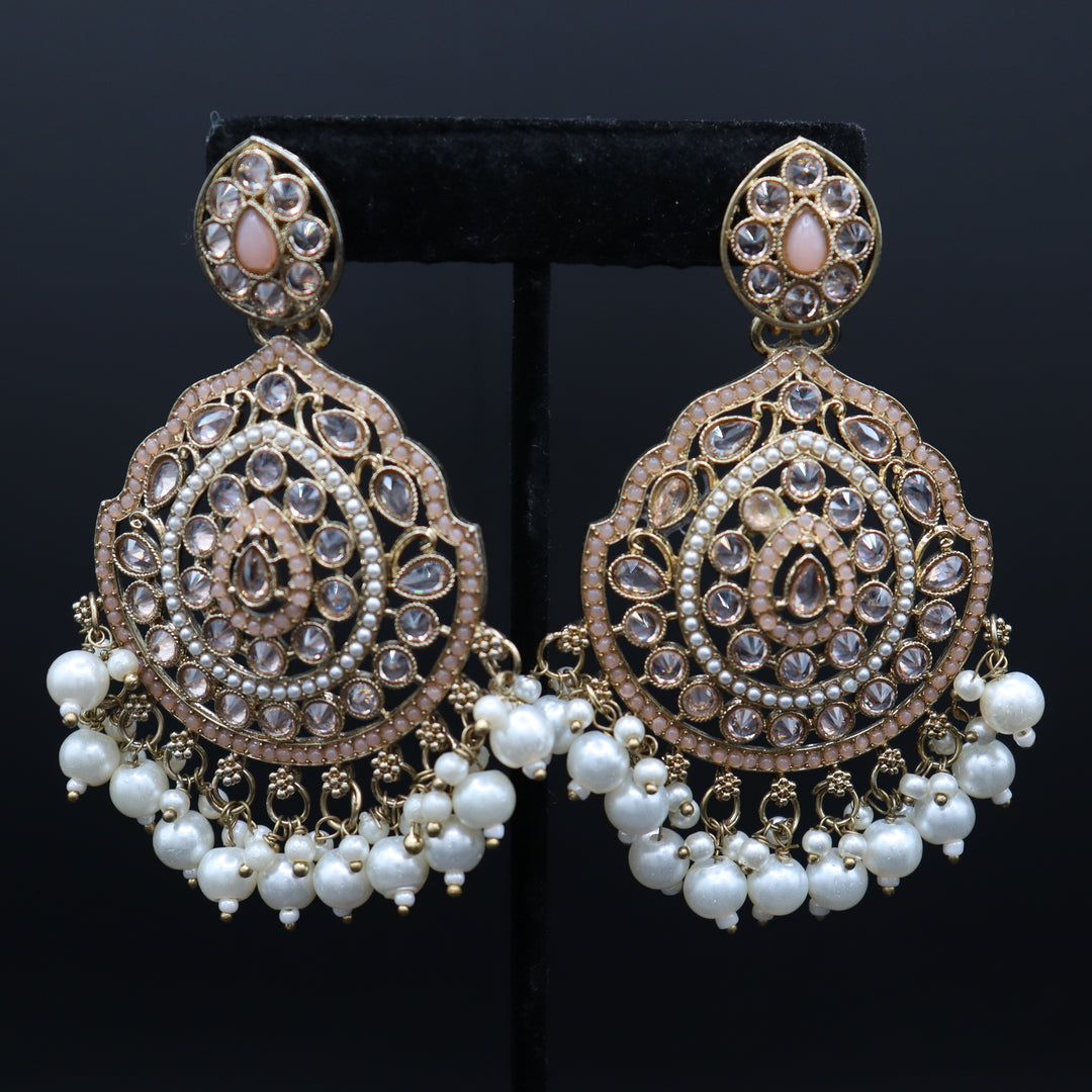 Peachy Beige Premium Quality Reverse AD Stone Worked Necklace Set [SKU: N010471]