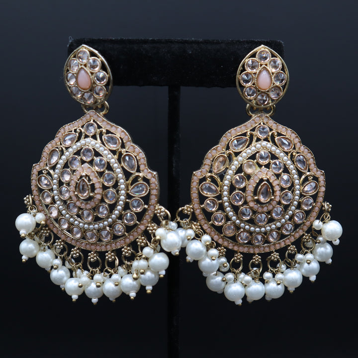 Peachy Beige Premium Quality Reverse AD Stone Worked Necklace Set [SKU: N010471]