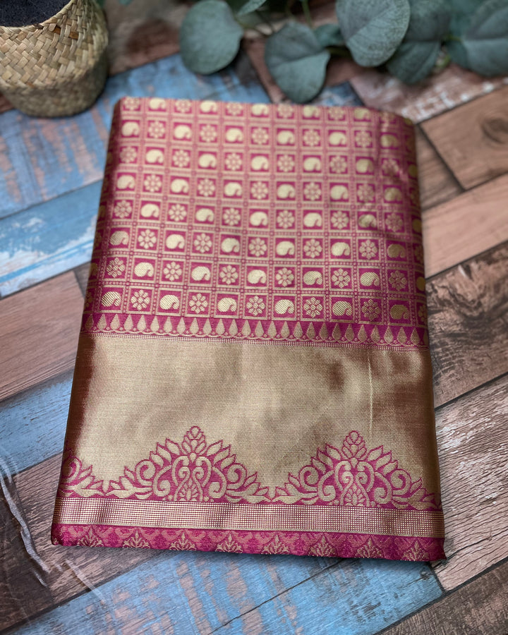 # Golden Maroon  Pure Lichi Silk Saree [SKU: SO105219]