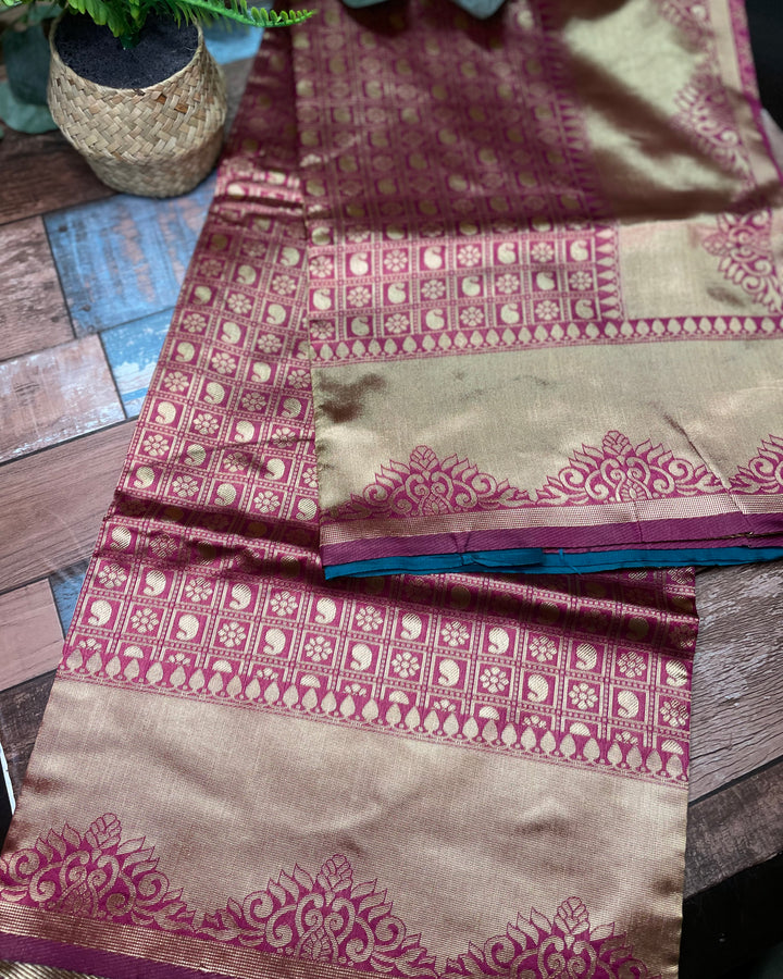 # Golden Maroon  Pure Lichi Silk Saree [SKU: SO105219]