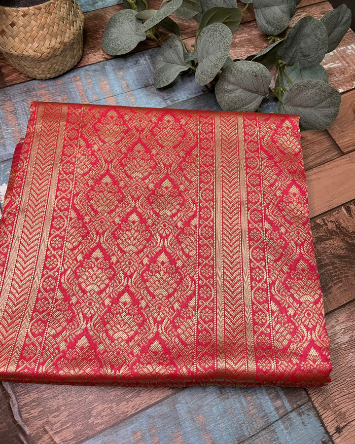# Vermilion Red Pure Lichi Silk Saree [SKU: SO105118]