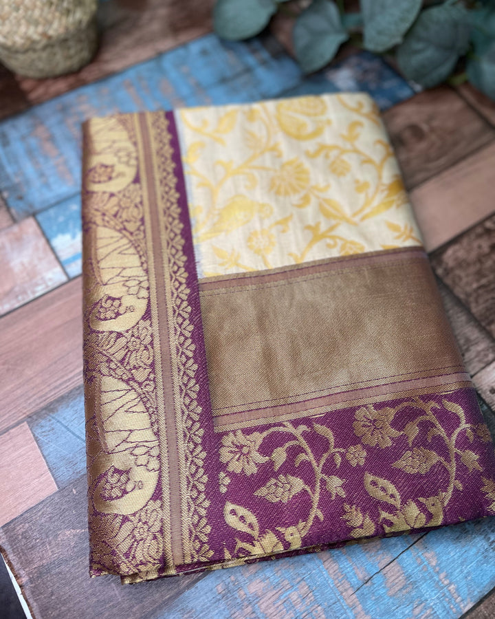 # Creamy Purple Pure Lichi Silk Saree [SKU: SO105017]