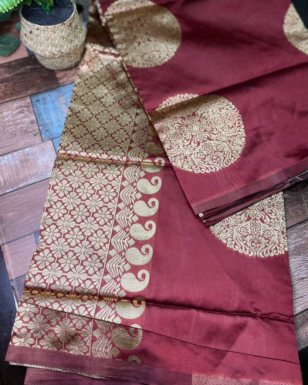 # Maroon Pure Lichi Silk Saree [SKU: SO104815]