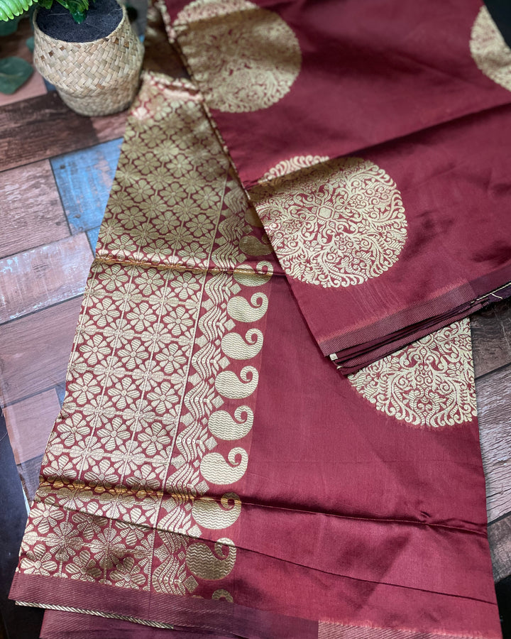 # Maroon Pure Lichi Silk Saree [SKU: SO104815]