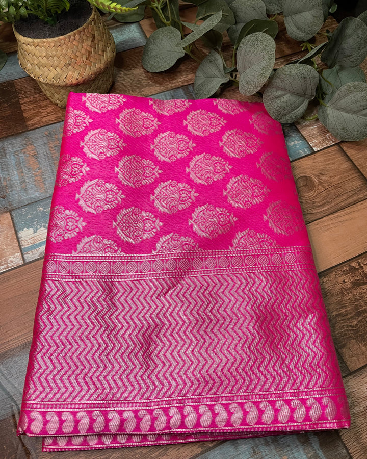 # Hot Pink Pure Lichi Silk Saree [SKU: SO209903]
