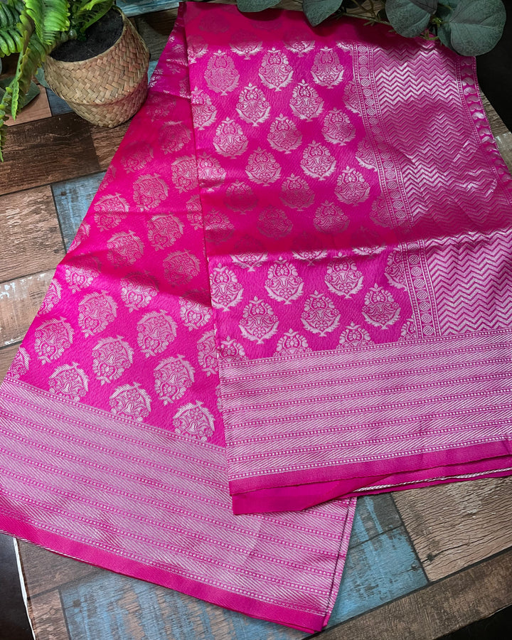 # Hot Pink Pure Lichi Silk Saree [SKU: SO209903]