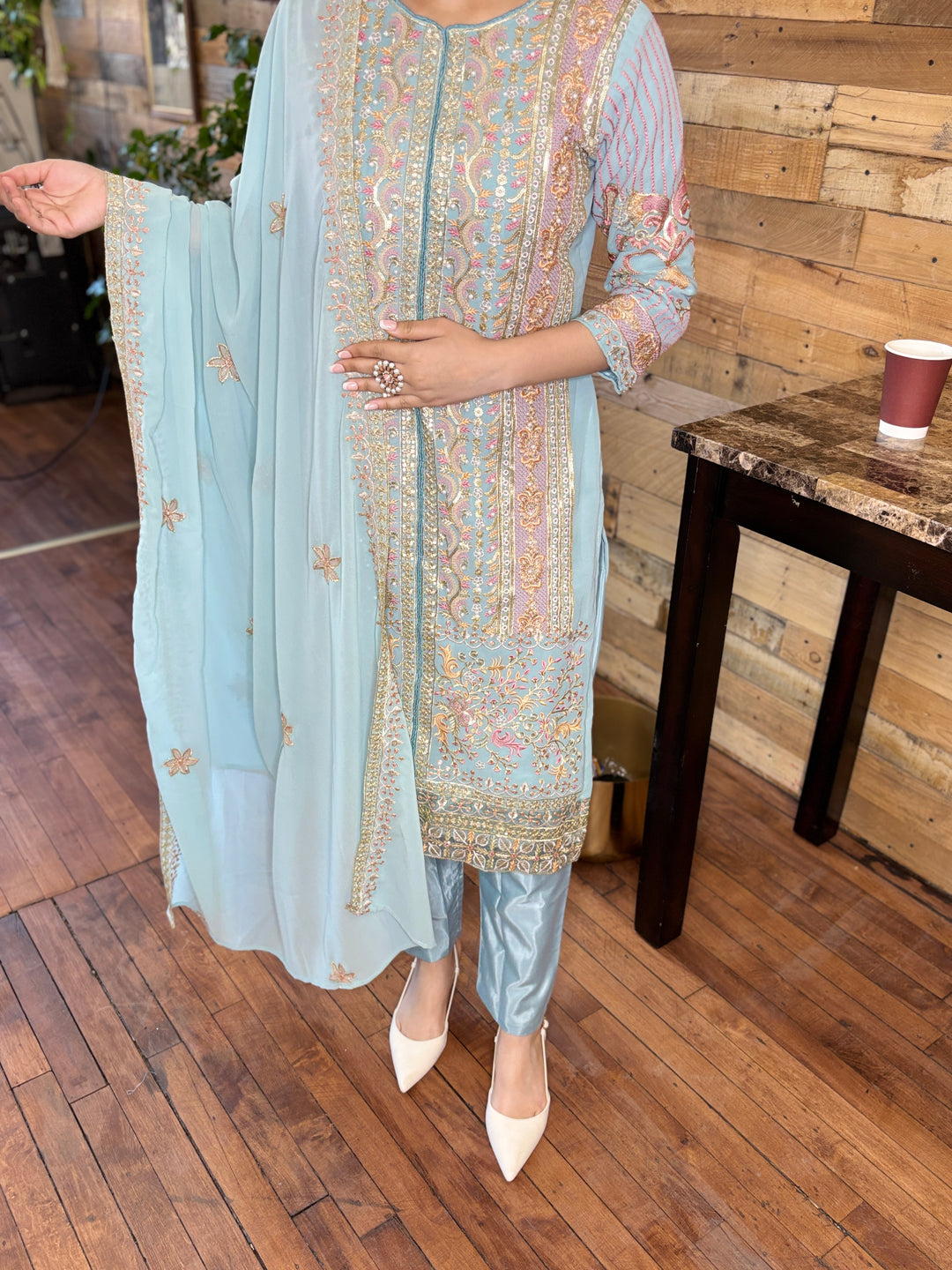 Sky Blue Premium Maaria-A Faux Georgette Salwar Suit [SKU D105133]