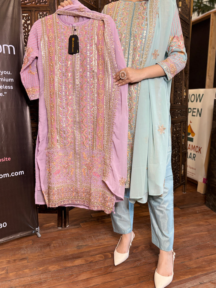 Dusty Purple Premium Maaria-A Faux Georgette Salwar Suit [SKU D104923]