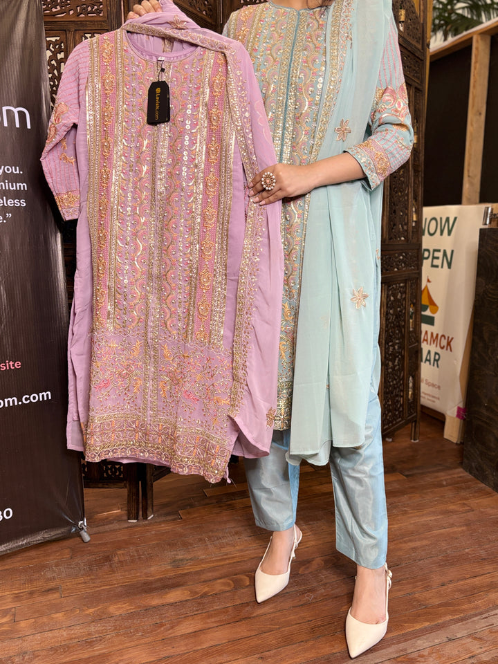Dusty Purple Premium Maaria-A Faux Georgette Salwar Suit [SKU D104923]