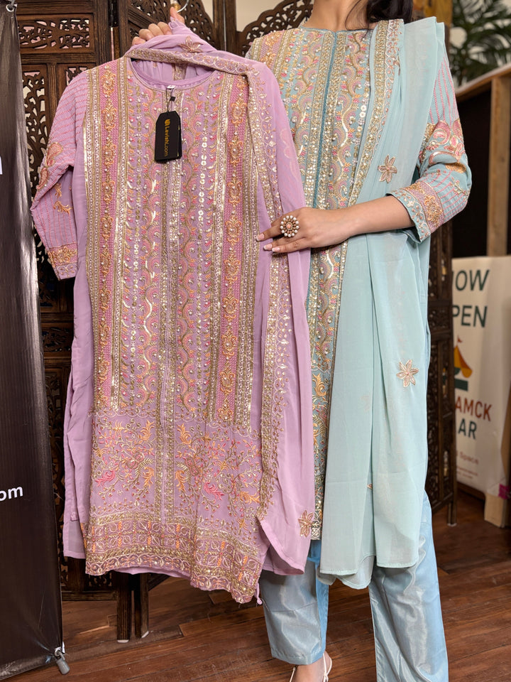 Dusty Purple Premium Maaria-A Faux Georgette Salwar Suit [SKU D104923]