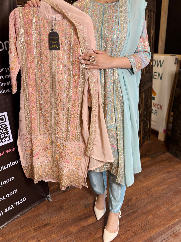 Peach Pearl  Premium Maaria-A Faux Georgette Salwar Suit [SKU D105033]
