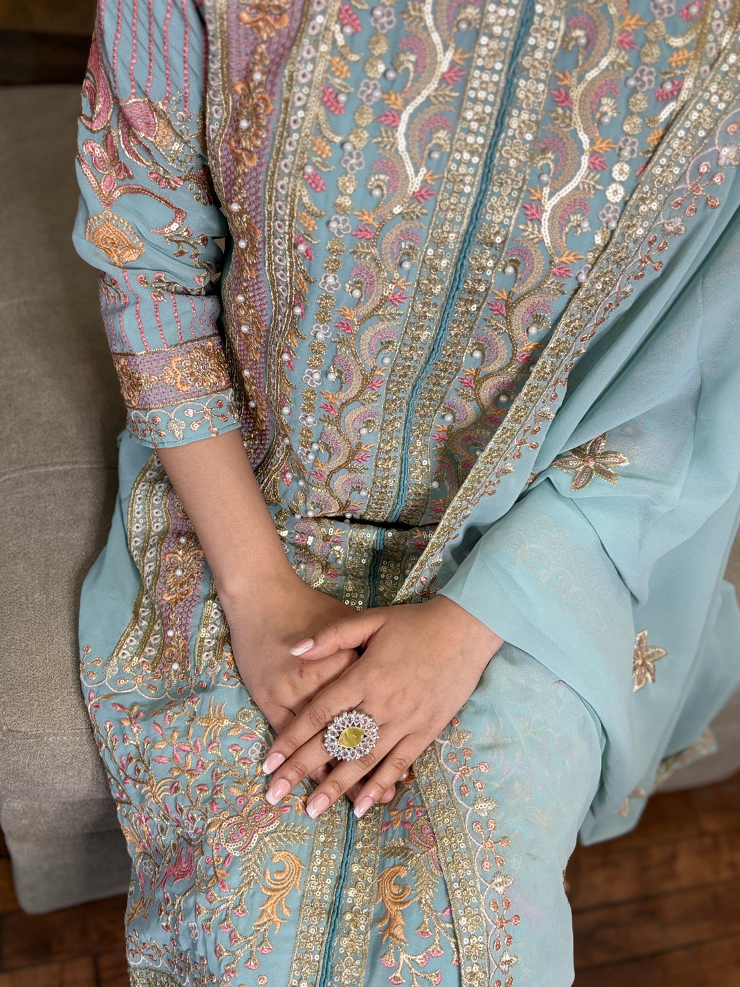 Sky Blue Premium Maaria-A Faux Georgette Salwar Suit [SKU D105133]