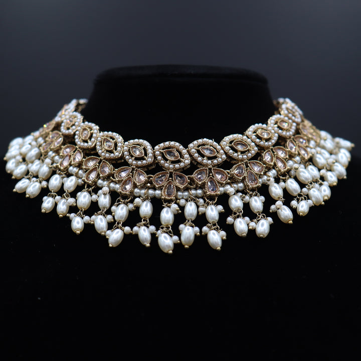 Beige Premium Quality Reversed AD Stone Worked Pakistani Necklace [SKU: N010742]
