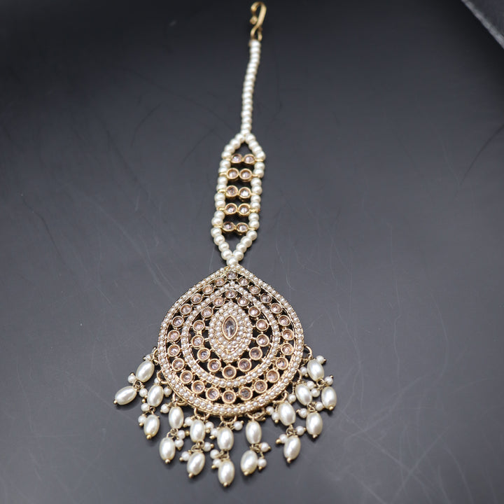 Beige Premium Quality Reversed AD Stone Worked Pakistani Necklace [SKU: N010742]