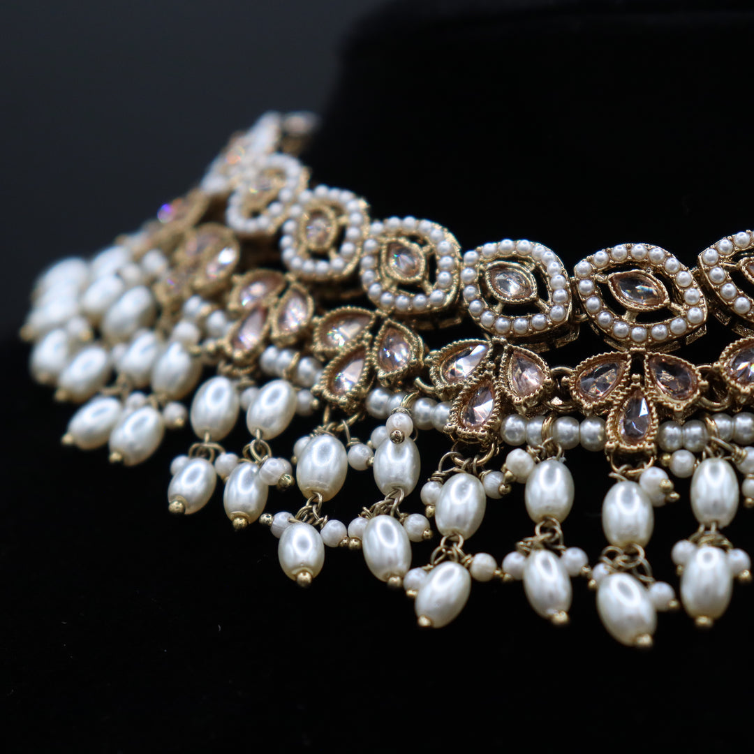 Beige Premium Quality Reversed AD Stone Worked Pakistani Necklace [SKU: N010742]