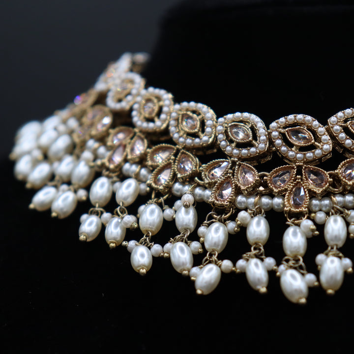 Beige Premium Quality Reversed AD Stone Worked Pakistani Necklace [SKU: N010742]