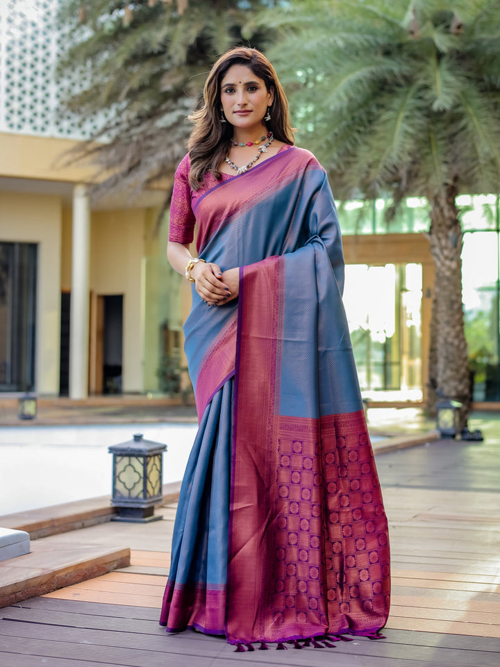 Firoji kubera pattu kanjivaram silk saree with zari weaving work [SKU:S102791]