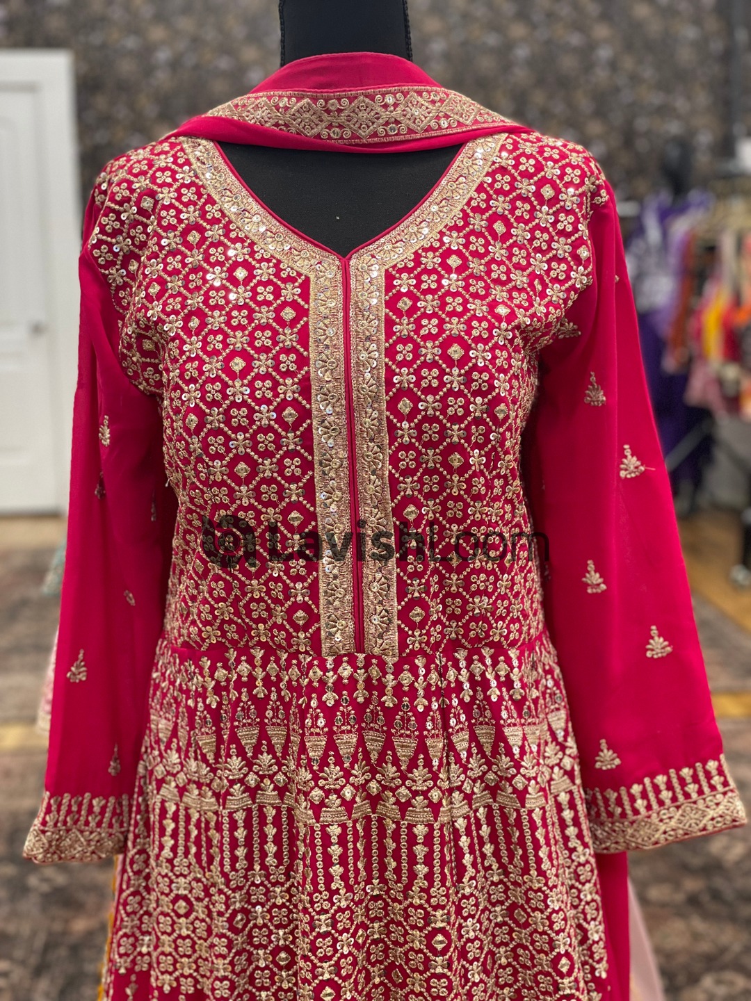 HOT PINK REAL GEORGETTE GOWN WITH DUPATTA [SKU:D105565]