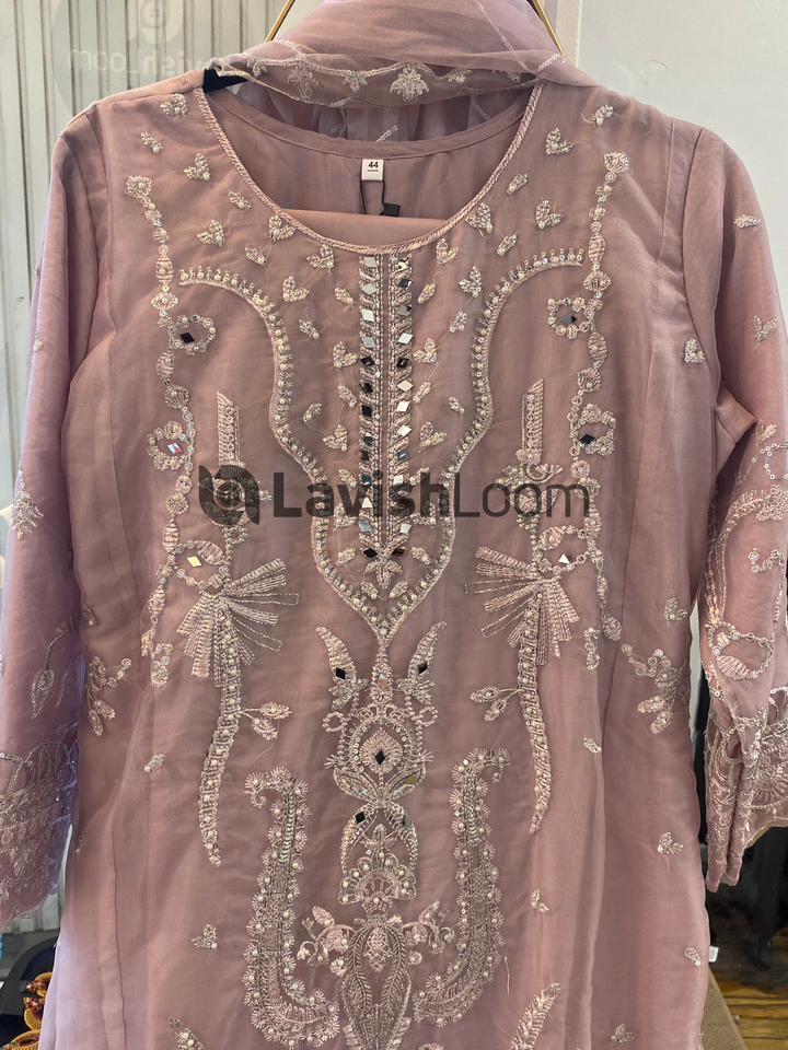 Light Pink Premium Embroidery & Mirror Worked Organza [SKU D106692]