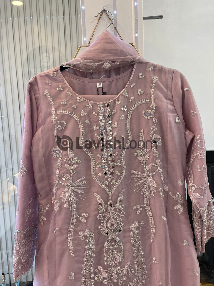 Light Pink Premium Embroidery & Mirror Worked Organza [SKU D106692]