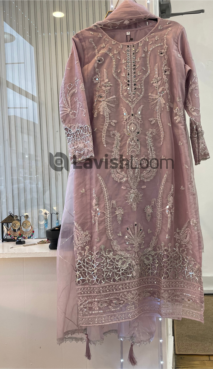 Light Pink Premium Embroidery & Mirror Worked Organza [SKU D106692]