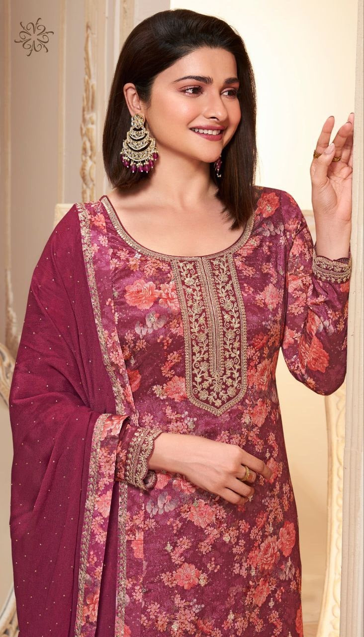Maroon   Chinon Digital Printed Salwar Suit [SKU D101243]