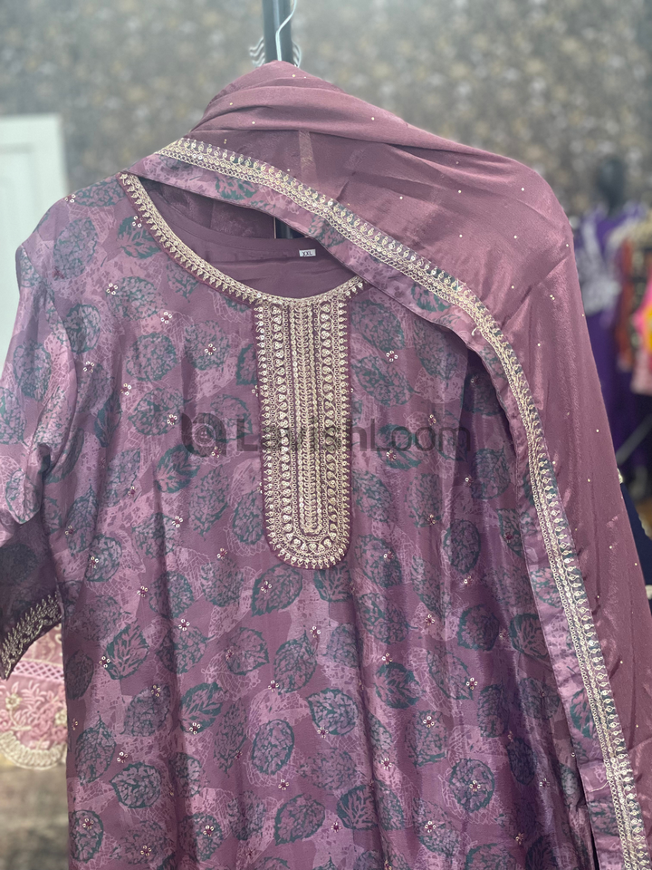 Plum Chinon Digital Printed Salwar Suit [SKU D100133]