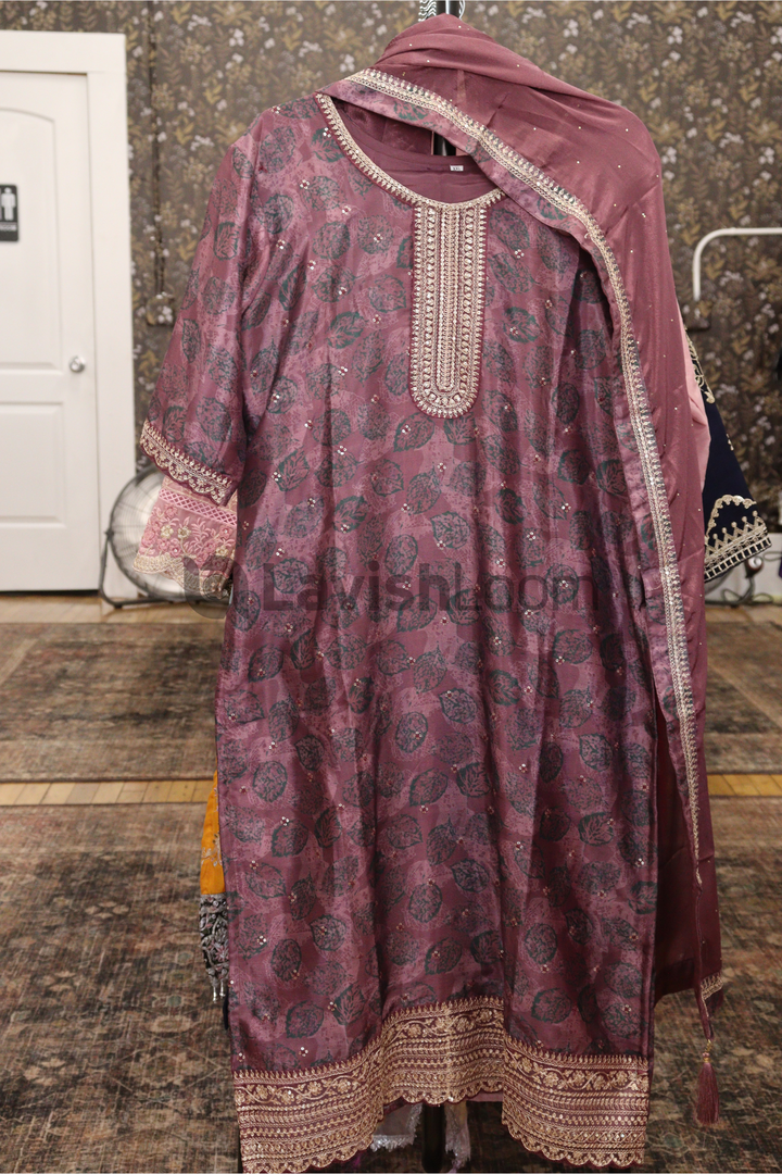 Plum Chinon Digital Printed Salwar Suit [SKU D100133]