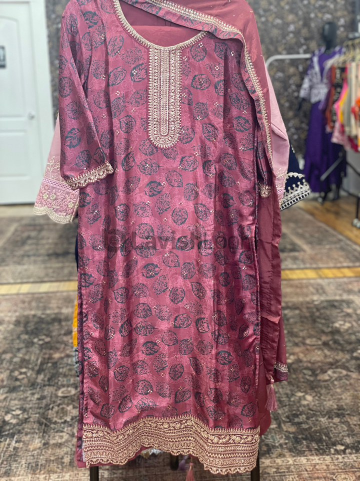Wine Red Chinon Digital Printed Salwar Suit [sku D100233]