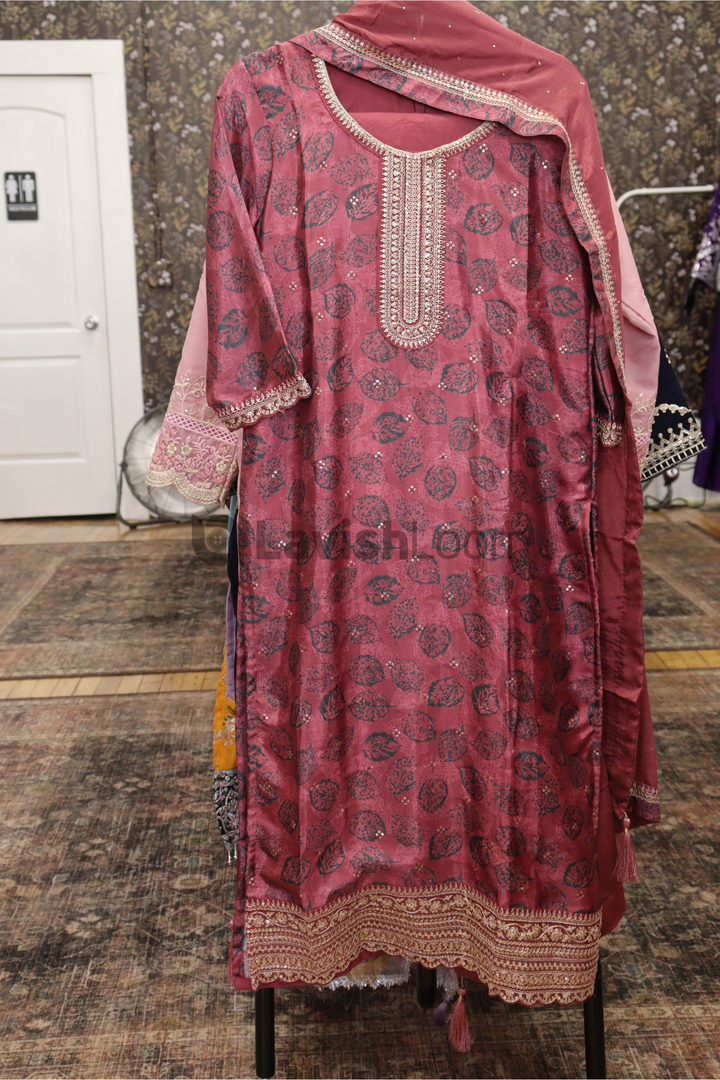 Wine Red Chinon Digital Printed Salwar Suit [sku D100233]