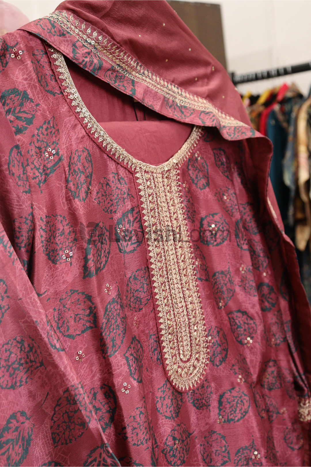 Wine Red Chinon Digital Printed Salwar Suit [sku D100233]