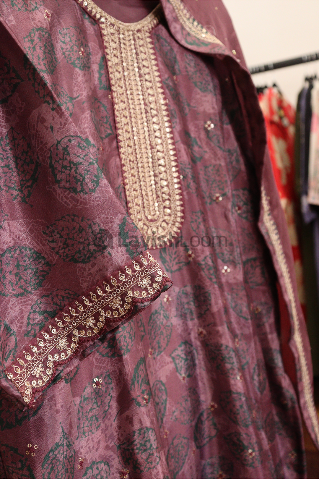 Plum Chinon Digital Printed Salwar Suit [SKU D100133]