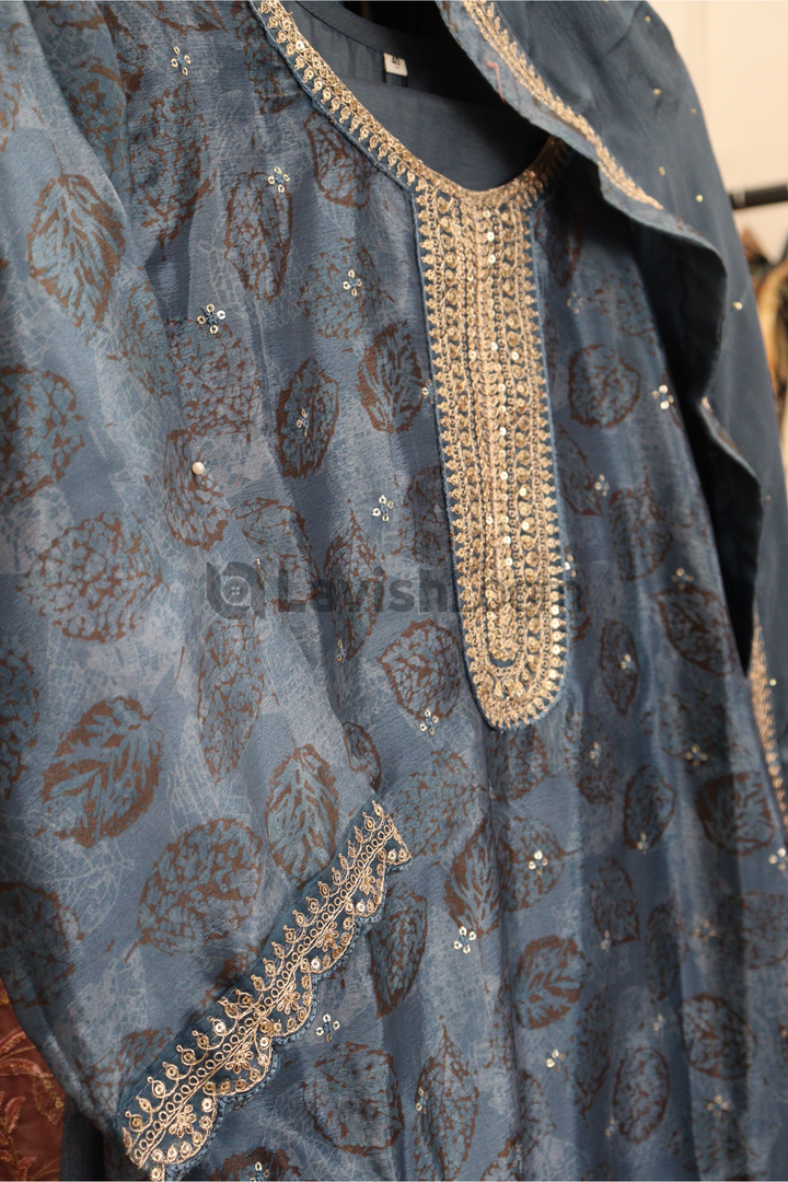 Dusty Blue  Chinon Digital Printed Salwar Suit [sku D100333]