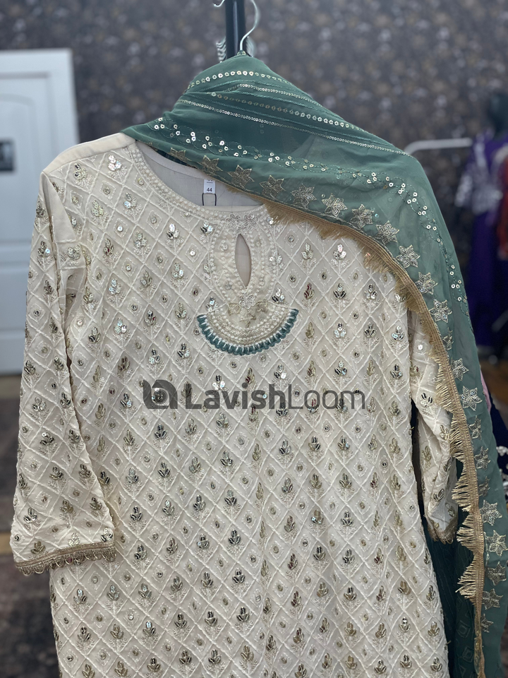 Sage Green Hoor Tex Pakistani Salwar Suit [SKU D100413]