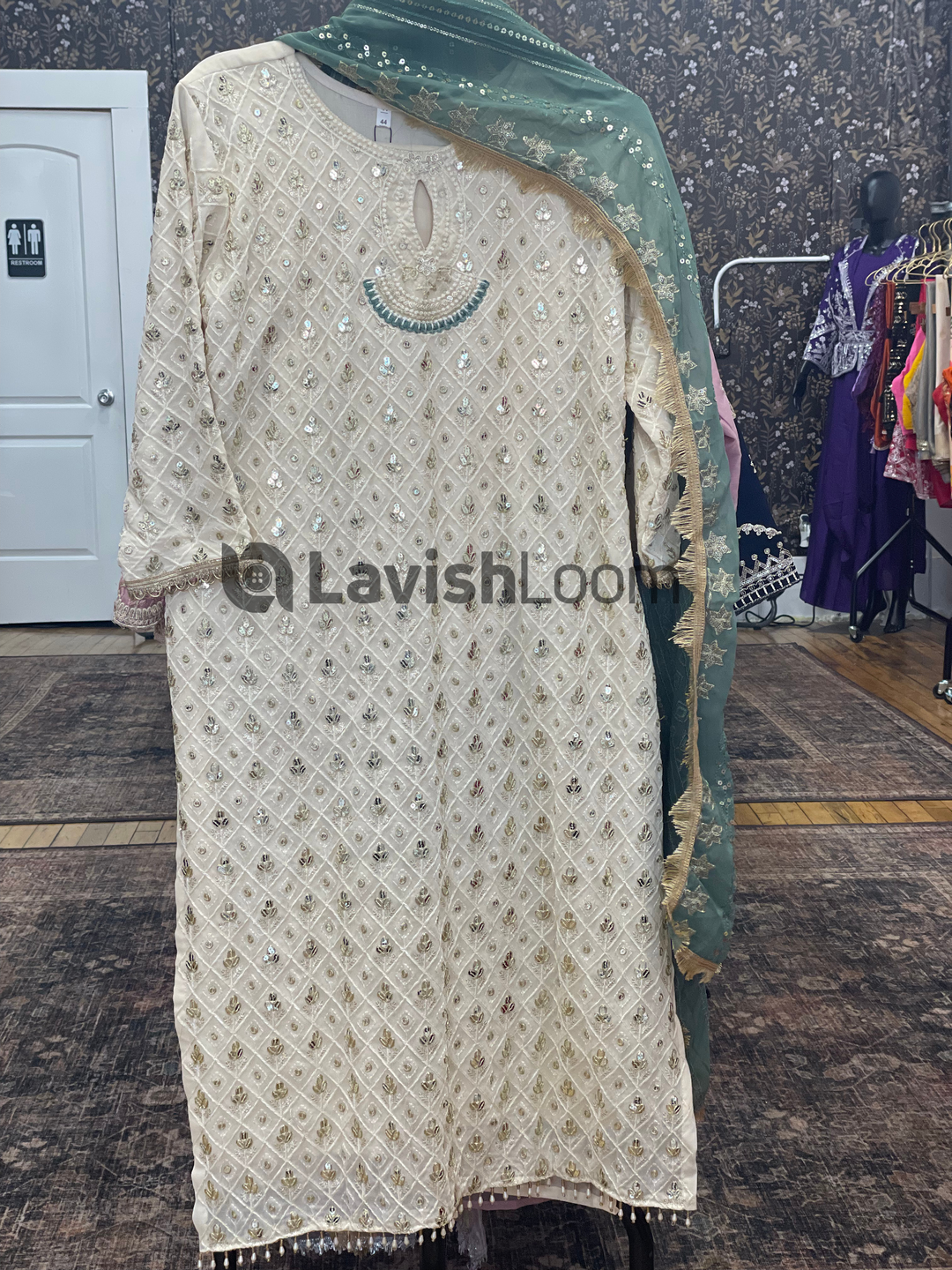 Sage Green Hoor Tex Pakistani Salwar Suit [SKU D100413]