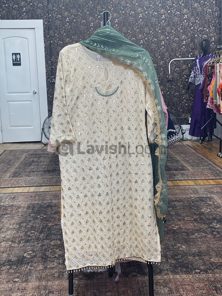 Sage Green Hoor Tex Pakistani Salwar Suit [SKU D100413]