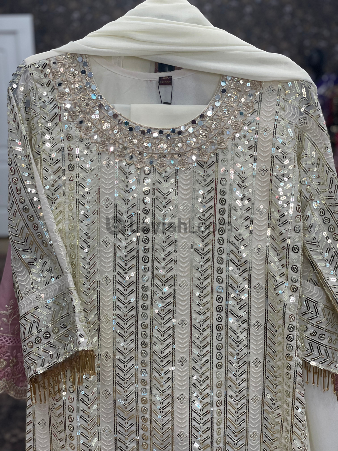 Faux Georgette Heavy Sequins Worked Salwar Suit  [SKU D101472]