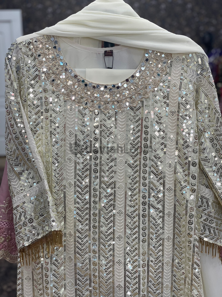 Faux Georgette Heavy Sequins Worked Salwar Suit  [SKU D101472]