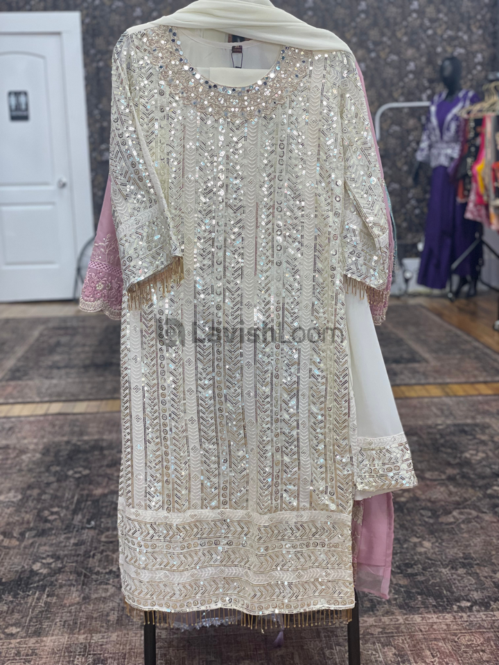 Faux Georgette Heavy Sequins Worked Salwar Suit  [SKU D101472]