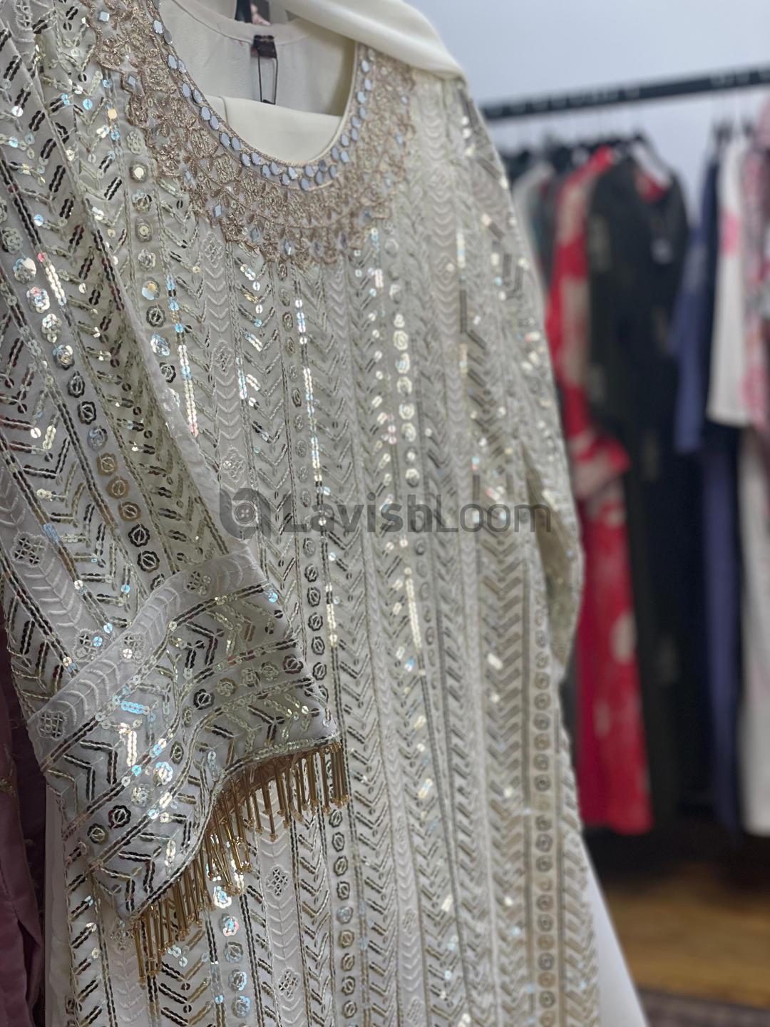 Faux Georgette Heavy Sequins Worked Salwar Suit  [SKU D101472]