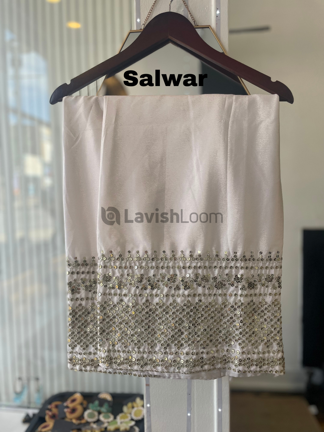 White Premium Heavy Chinon Sequins Worked Salwar Suit. [SKU D101652]