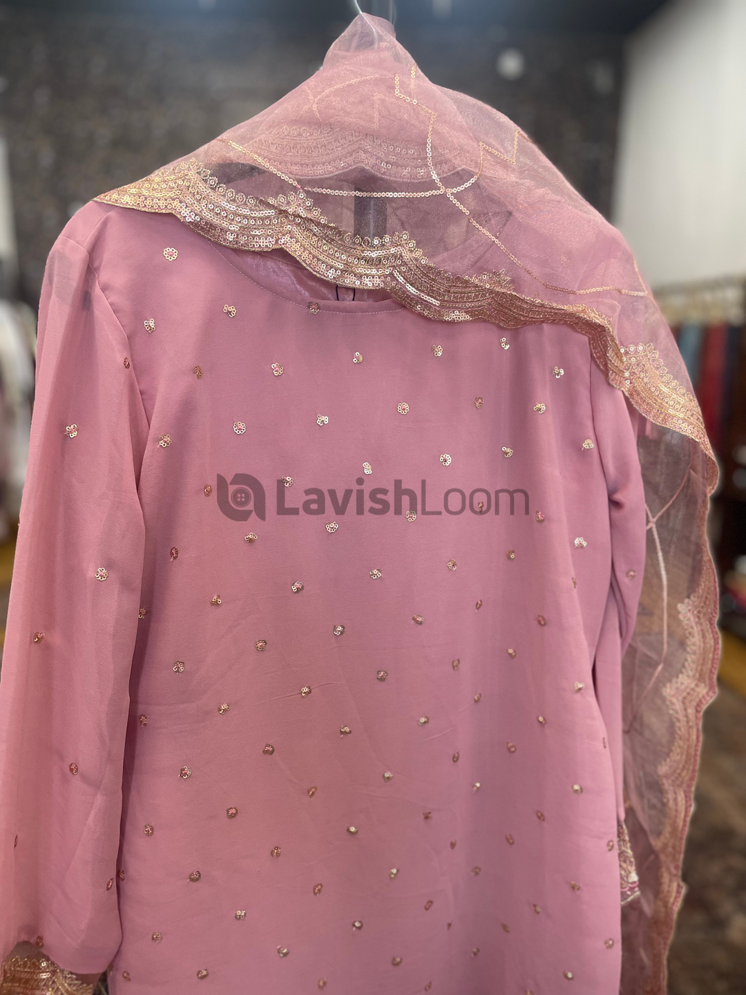 Premium Faux Georgette With Sequins Worked Salwar Suit  [D101782]