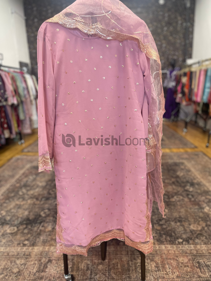 Premium Faux Georgette With Sequins Worked Salwar Suit  [D101782]